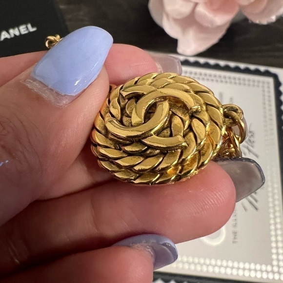 Chanel 24K Gold Plated Choker Necklace Coco Mark CC Gold Plated Vintage w Box - Picture 5 of 7